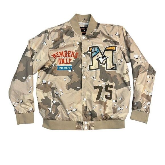 Members Only x Nickelodeon Hey Arnold Camo Bomber Jacket Tan Size M - Picture 1 of 6